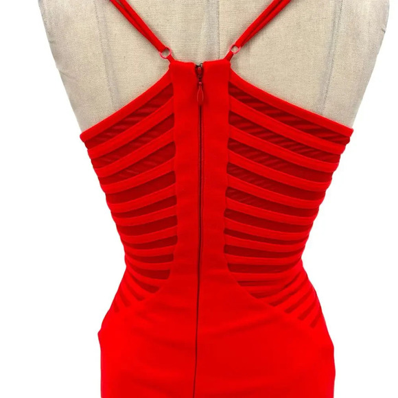 Halston Heritage Sleeveless Crepe Dress With Side Strips In Red Size 0 - Picture 12 of 16